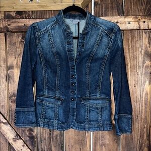 Ann Taylor Dark Blue Jean Jacket with Black Buttons
